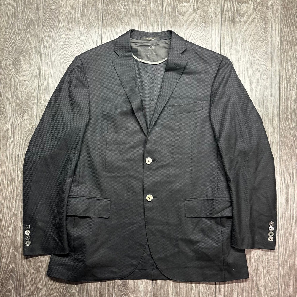 Corneliani Academy Mens Black Virgin Wool Textured Blazer Sport Coat Size 50R